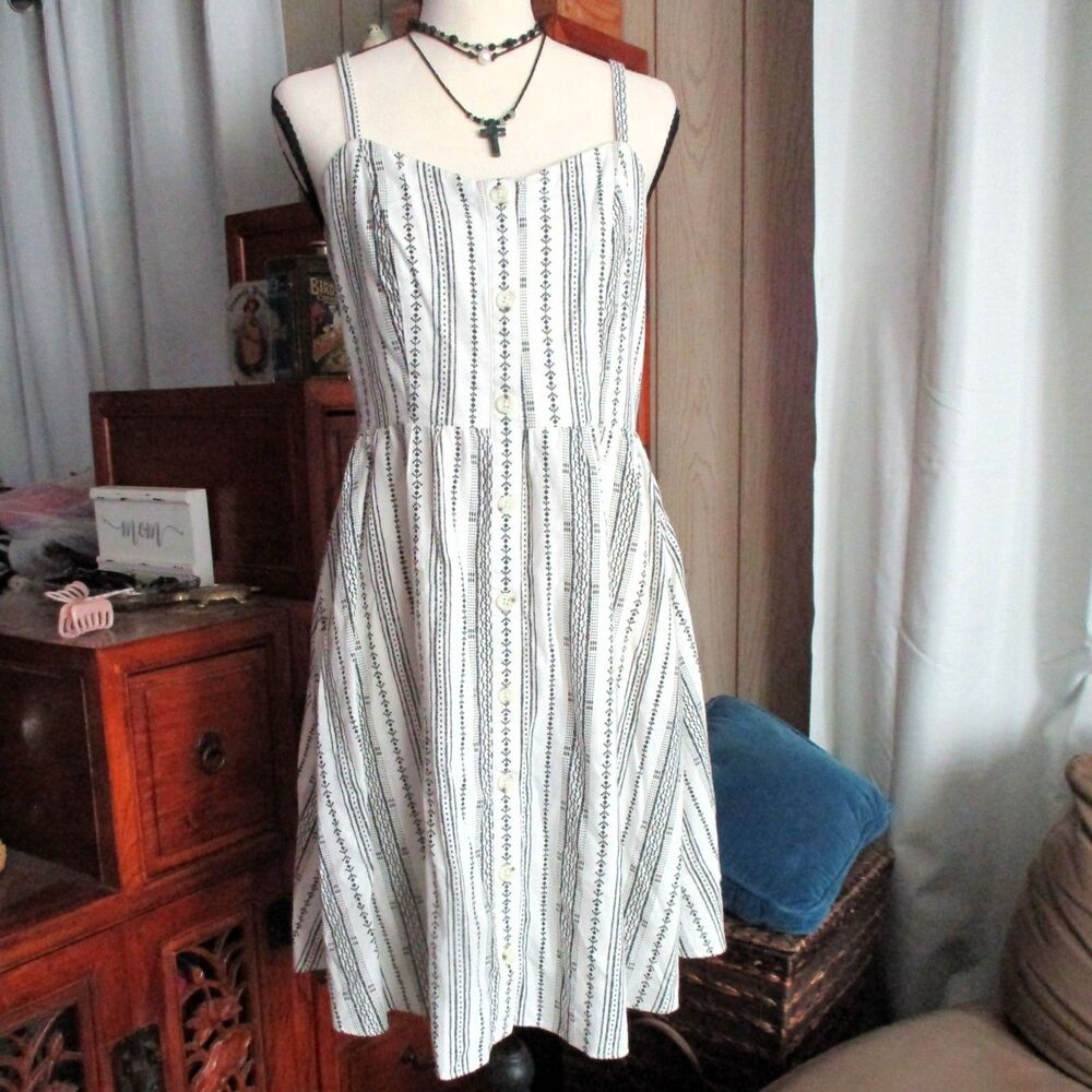 NWT Black White Old Navy Sundress Womens M Smocked Back Linen Blend